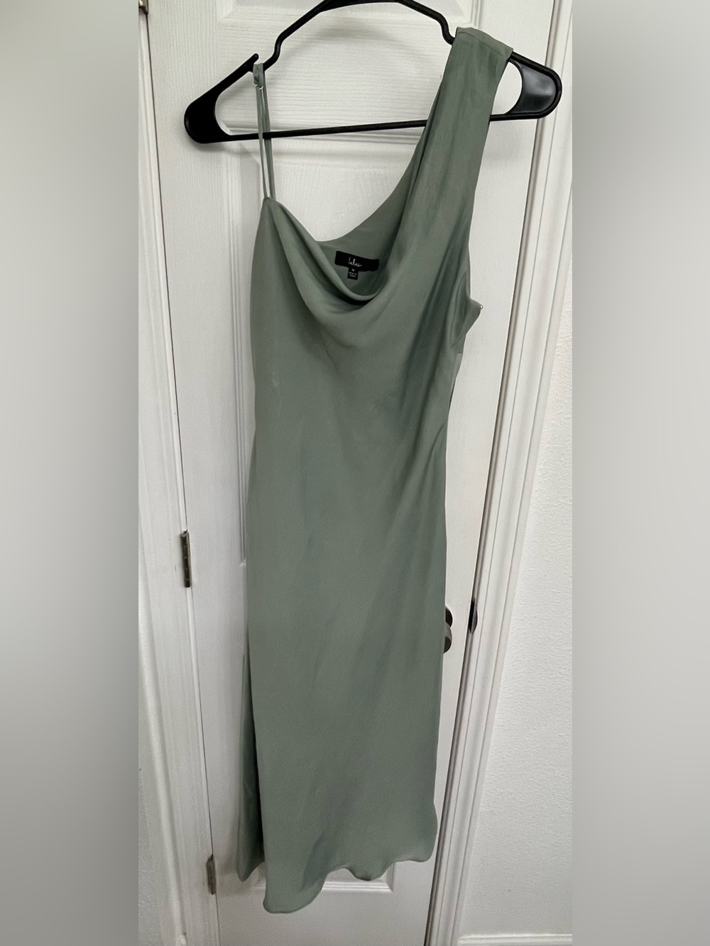 Lulu's Sage Green One-Shoulder Cowl Slip Dress
